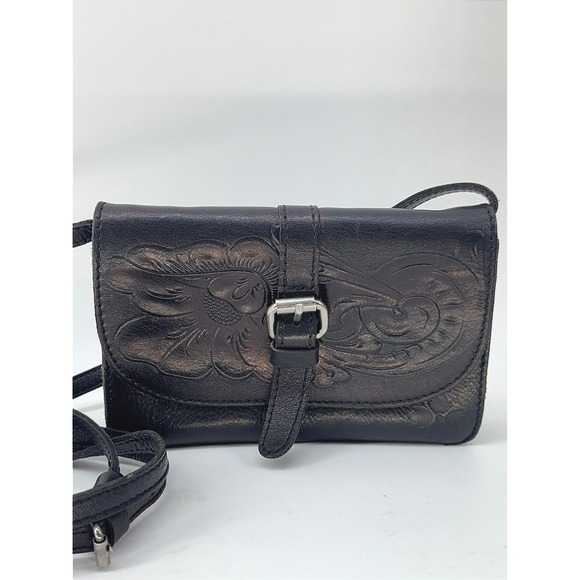 Patricia Nash Handbags - Patricia Nash Torri Black Tooled Leather Crossbody Bag Floral Embossed Boho West